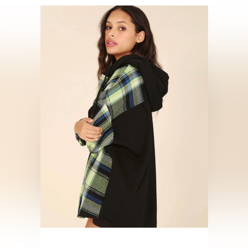Galita Plaid Women's Jacket - Green and Black - Picture 2 of 4